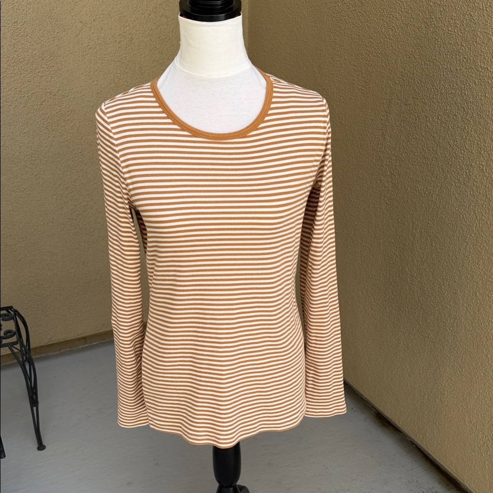 Striped Long Sleeve Top - Brown and White